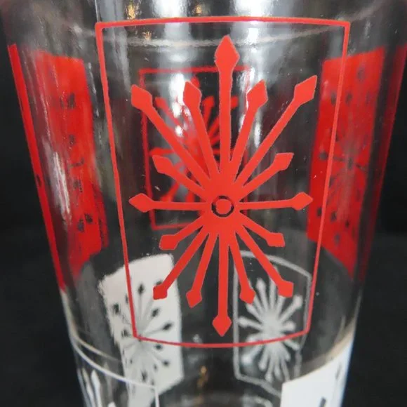 Set of 4 Vintage McM Starburst Hazel Atlas Red and White Design Drinking Glasses - Picture 8 of 12